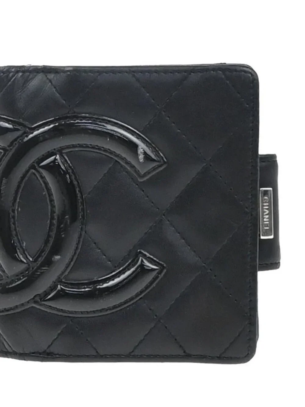 CHANEL CC Logo Cambon Bifold Wallet Leather Black Pink France 30KP049